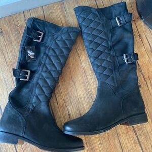 Size 40 MARC Tall Black Leather Quilted Boots